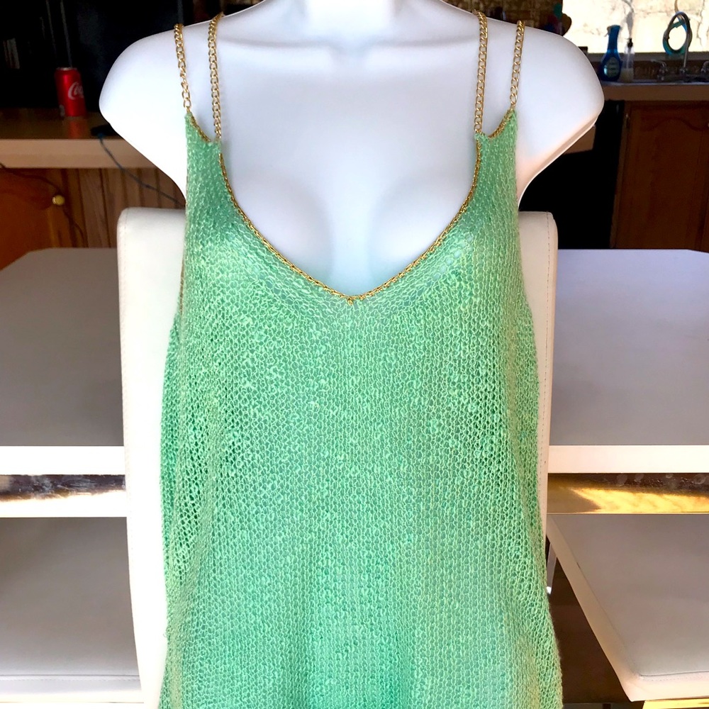 Mint green thin sweater w/gold chains